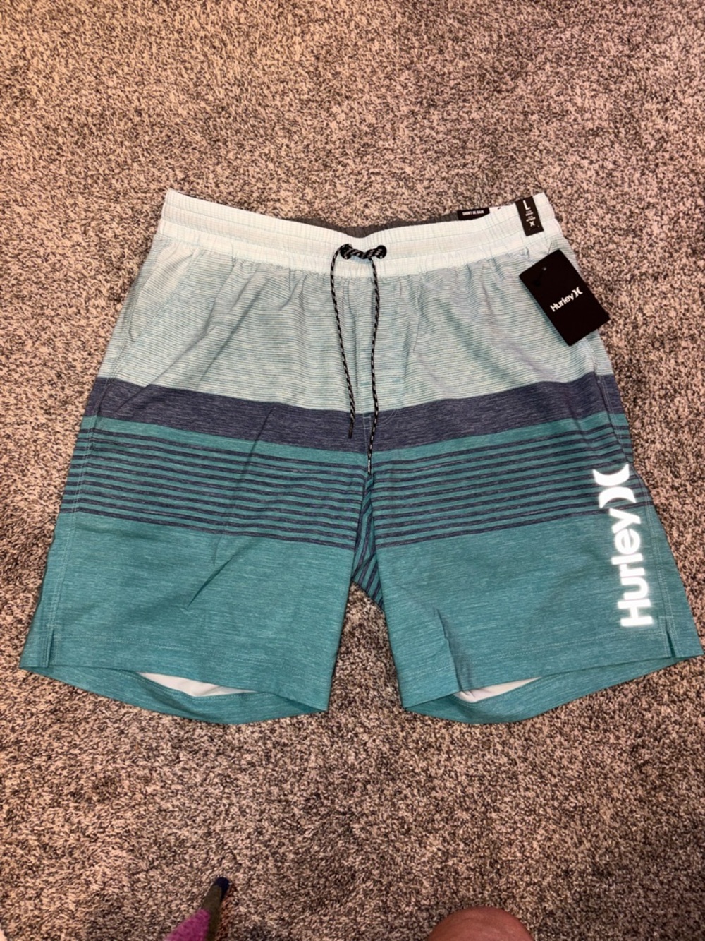 Hurley Mint Green & Navy Stripe Swim Trunks